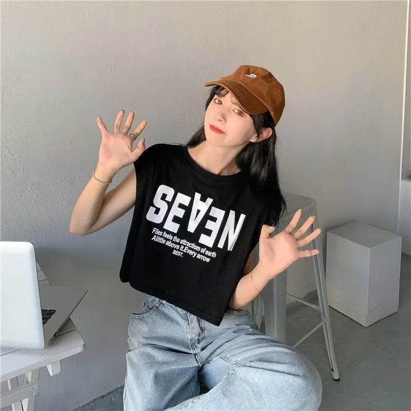 Women Clothing Summer Fashion Casual Letter Solid Color O-neck Female Simplicity Trend Appear Thin Sleeveless Tank Top Cardigan