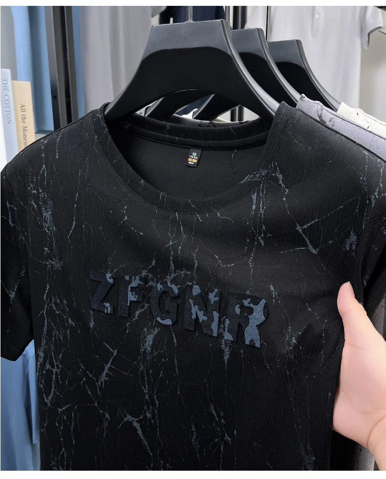 Top Grade Print New Summer Tops Hipster Designer Tshirt Men 2025 Brand Short Sleeve Round Neck Casual Fashion Men Clothing
