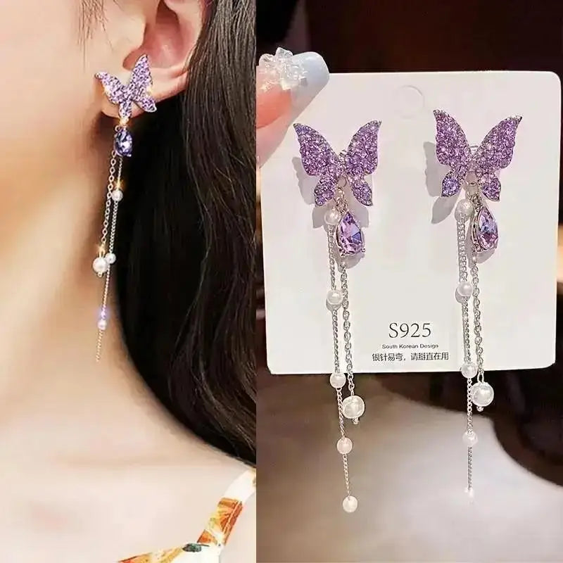 925 Silver Needle Korean Fashion Tassel Pearl Earrings For Women Jewelry 2025 Trending New Vintage Women's Pearl Drop Earrings