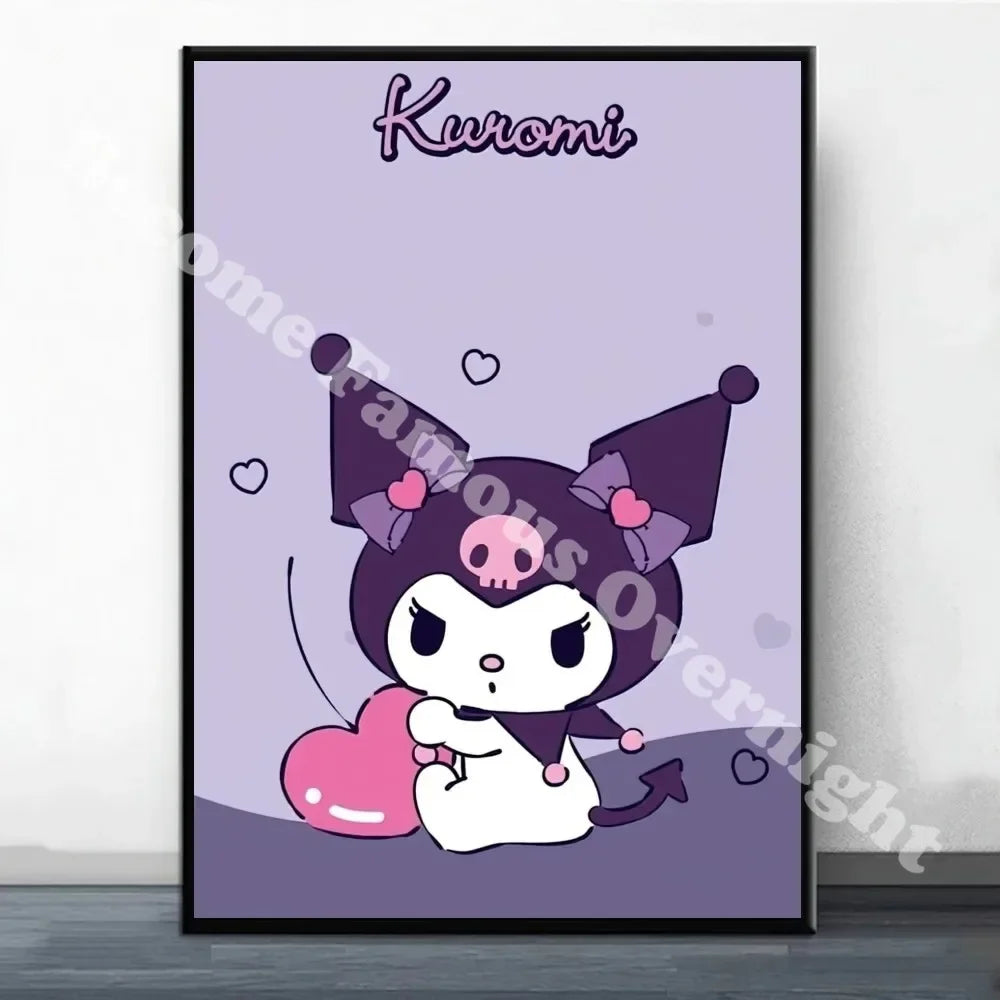 MINISO Sanrio Kuromi Poster Painting Wall Pictures For Living Room Decor Sticker