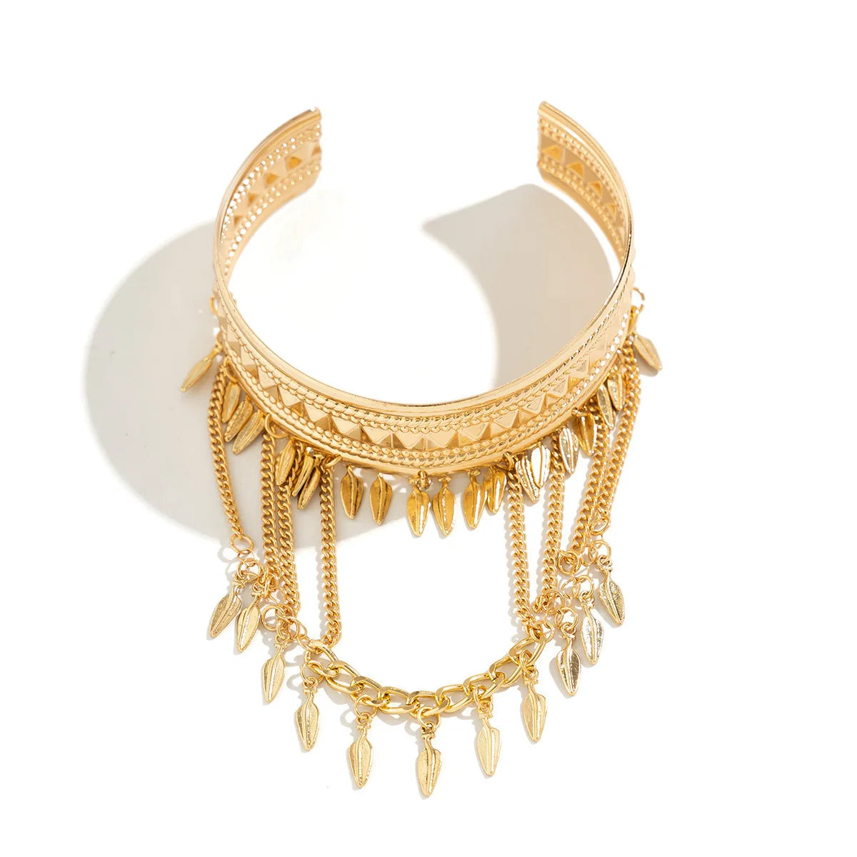 New Trendy Golden Metal Coin Leaf Chain Tassel Upper Arm Bangles Cuff Bracelet Armlet Armband Men Women Jewelry Accessories