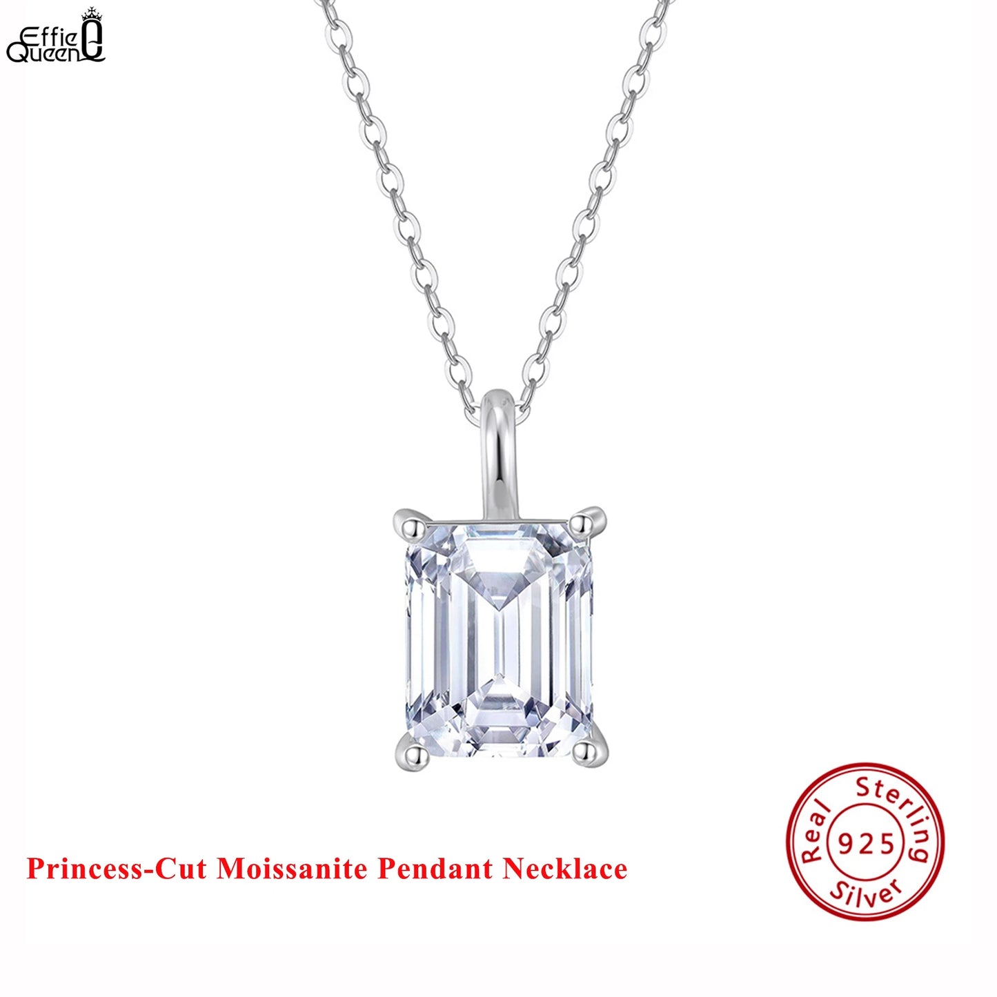 EFFIE QUEEN 925スターリングシルバーネックレス、華やかなプリンセスカットモアサナイトペンダント付き、女性にぴったりのジュエリー MON09