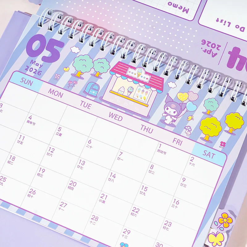 Sanrio Hello Kitty Desk Calendar Daily Schedule Desktop Decoration Kuromi Melody Schedule Plan Cartoon Room Ornament Kids Gifts