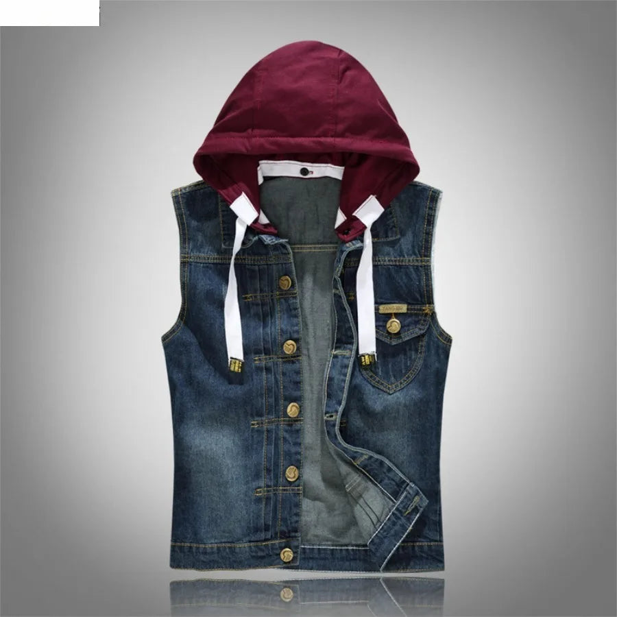 New Men's Korean Style Vest Fashion Slim Camouflage Hooded Waistcoat Casual Sport Denim Vest Sleeveless Jackets for Men 5XL