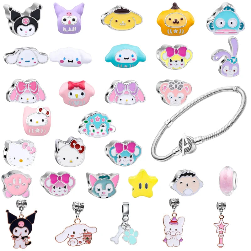 Sanrio Hello Kitty Melody Charming Cartoon Dripping Oil Beads Fit Original Pandora Bracelets Colorful DIY Jewelry Accessories