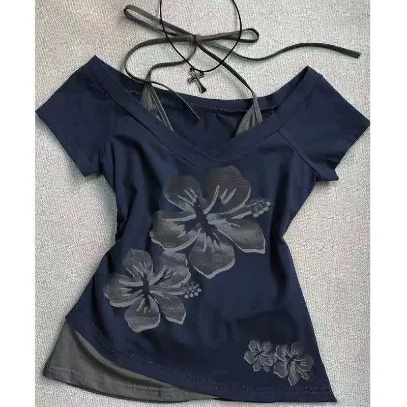 Vintage Clothes Women Print Sexy Punk Streetwear Slim Femme Tees Shirt Gothic Casual Grunge T Shirts 2000s Emo Y2k Crop Top