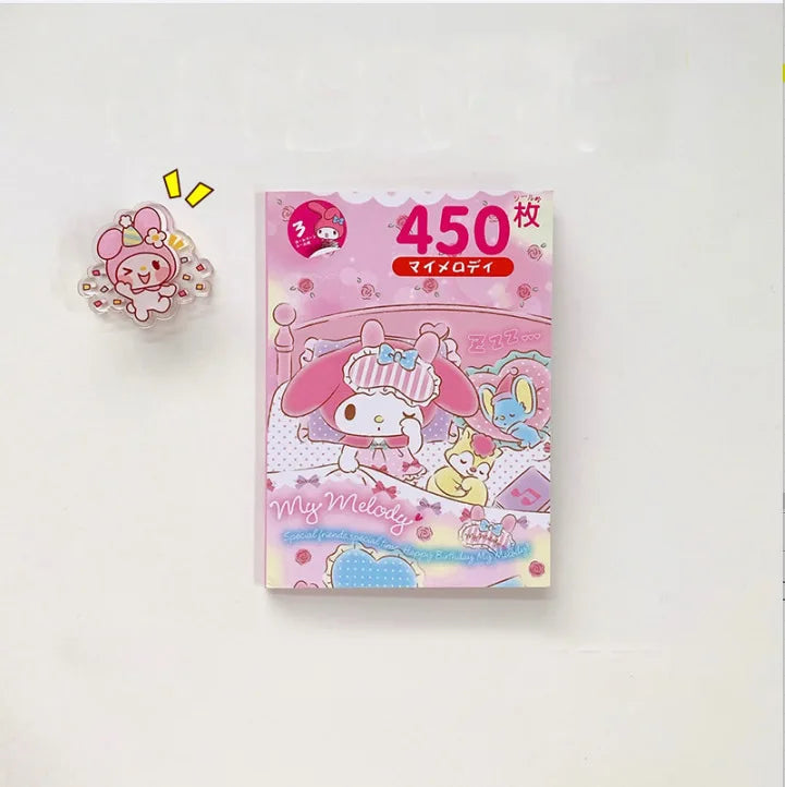 450Pcs/Book Sanrio Stickers Melody Cartoon Kuromi Hello Kitty Cinnamoroll Hand Acount Decorative Sticker Girls Gift Kids Toys