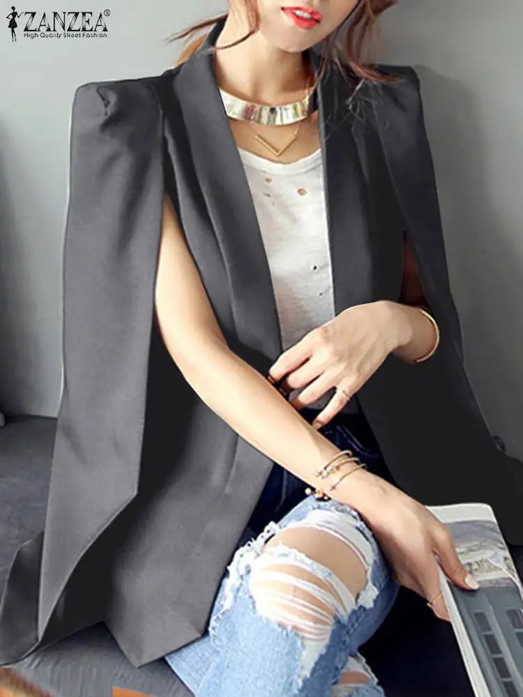 ZANZEA 2024 Summer Office Solid Cape Women Lapel Cloak Blazer Fashion Split Sleeve Coat Casual OL Black Suit Jacket Workwear
