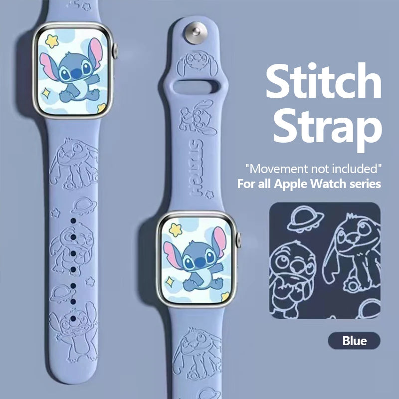 ハローキティとスティッチのシリコンバンド、Apple Watch用、38-45mm、Saniro製、3Dレーザー彫刻、iWatchシリーズSE、7、5、6、8、9、Ultra 2対応