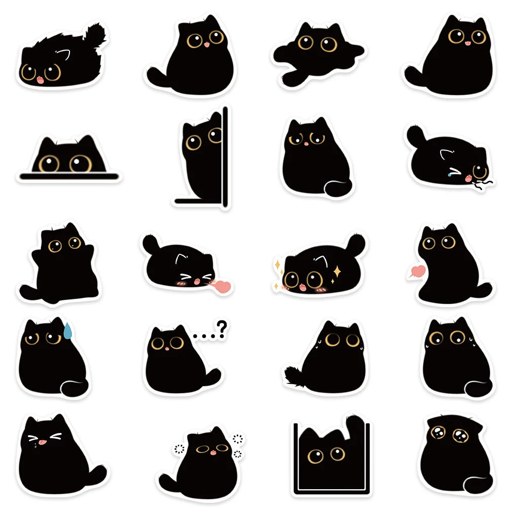 10/20/40/80PCS Black Cat Cute Kawaii Stickers Vintage For DIY Notebook Scrapbooking Motorcycle Laptop Luggage Graffiti Decals