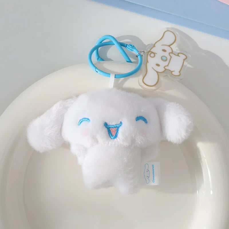 12cm Sanrio My Melody Kuromi Cinnamoroll Kt Cat Purin Dog Plush Toy Anime Stuffed Animals Keychains Small Pendant