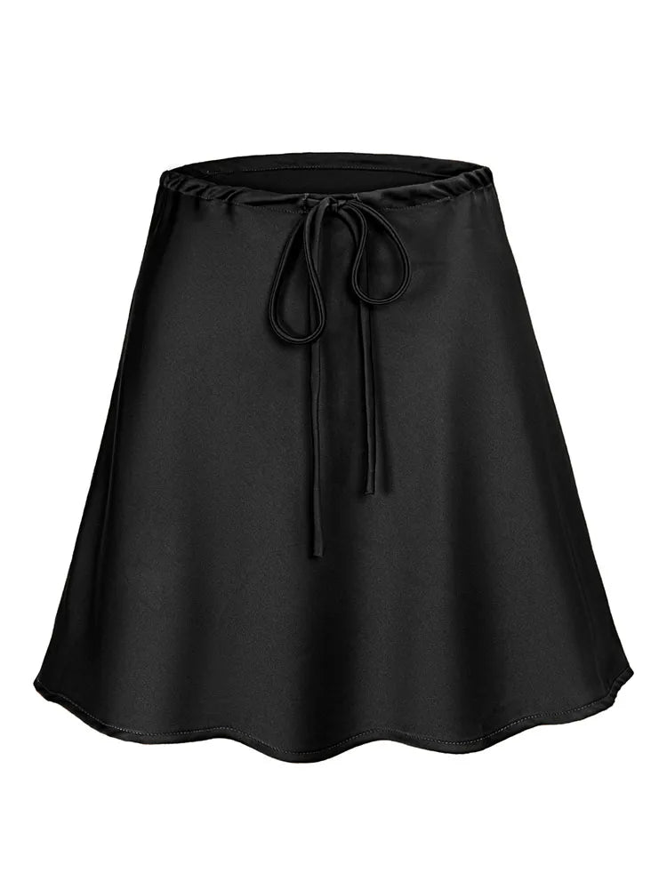 Satin Mini Skirts Women Summer Beige Silk Short Skirt For Woman Drawstring High Waist Black Satin Skirt A Line Women Short 2025
