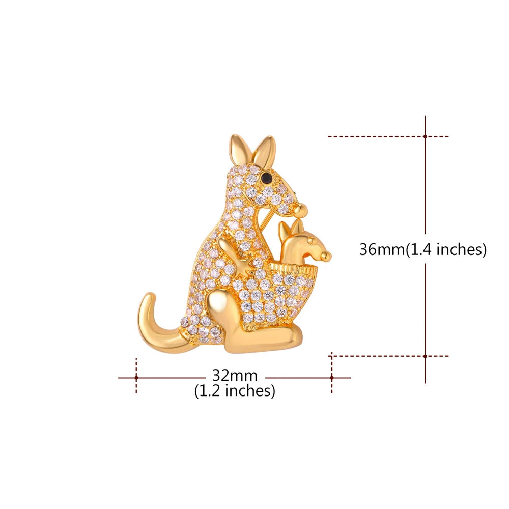 Clear White CZ Kangaroo Mother and Child Brooches Pin for Woman Cubic Zirconia Pave Setting Luxury Style Jewelry Gift for Her