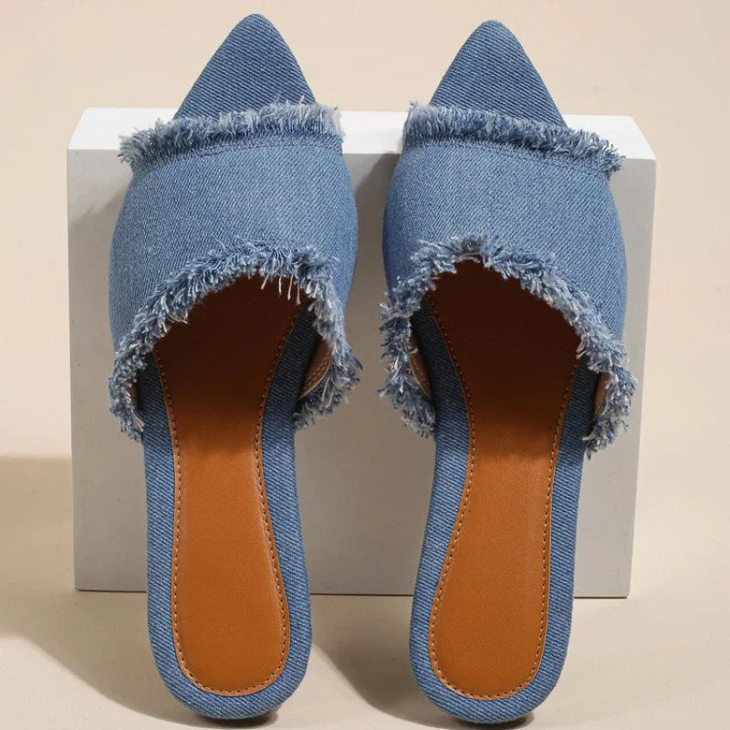 Women Flats Cowboy Slippers Fashion Beach Dress Shoes Summer Femme Pointed Toe Flip Flops New Casual Slides Zapatos Mujer