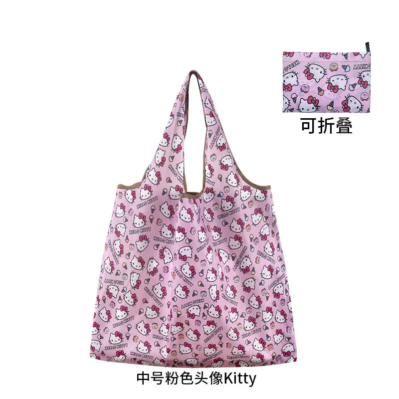 New Hello Kitty Supermarket Shopping Bag Large Capacity Bag Cartoon kuromi Portable Foldable Cloth Bag Shoulder Bag