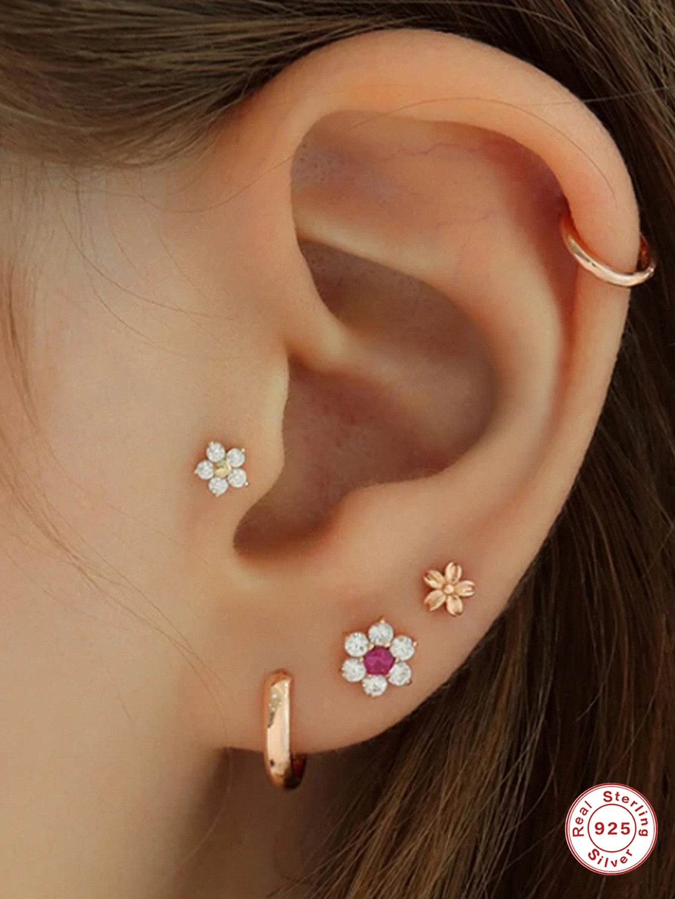 Aide 925 Sterling Silver 1pc Geometry Multi Piercing Stud Earrings For Women K Gold Simple Elegant Tassel Jewelry Gift Pendiente