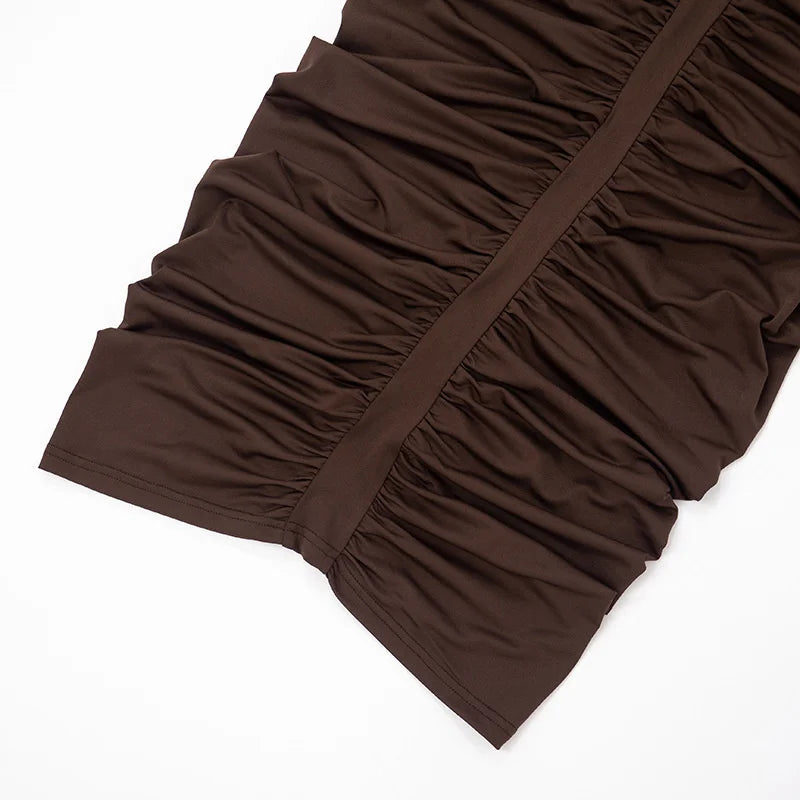 Mozision Turtleneck Backless Ruched Sexy Maxi Dress Women Brown Off-shoulder Backless Bodycon Club Party Long Dresses Female
