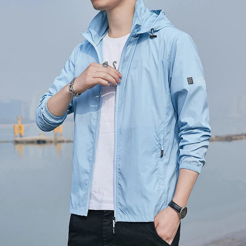 Summer Ultra-thin Jacket Men's Fishing Waterproof Ice Silk Quick-drying Skin Windbreaker Casual Camping Sunscreen Hooded Coat