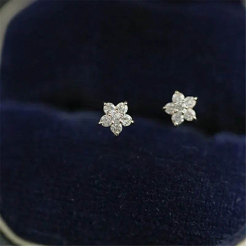 Silver Plating Gold Color Mini Glossy Flower Stud Earrings for Women Girls Cute Simple Exquisite Jewelry