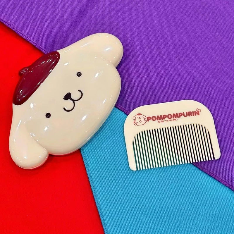 Sanrio Hello Kitty Foldable Makeup Mirror Anime Kuromi My Melody Cute Cinnamoroll Portable Mini Mirror Comb Set Toys Girls Gifts
