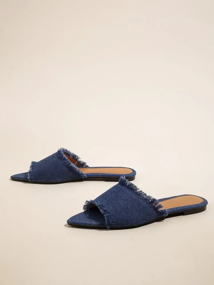 Women Flats Cowboy Slippers Fashion Beach Dress Shoes Summer Femme Pointed Toe Flip Flops New Casual Slides Zapatos Mujer