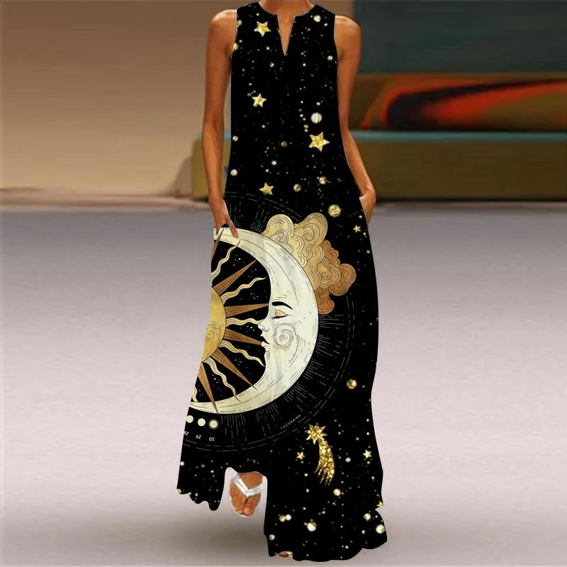 Summer Sexy Maxi Dresses Women Sleeveless V-Neck Robe Party 2025 Retro Loose Beach Vestidos Y2k S-5XL
