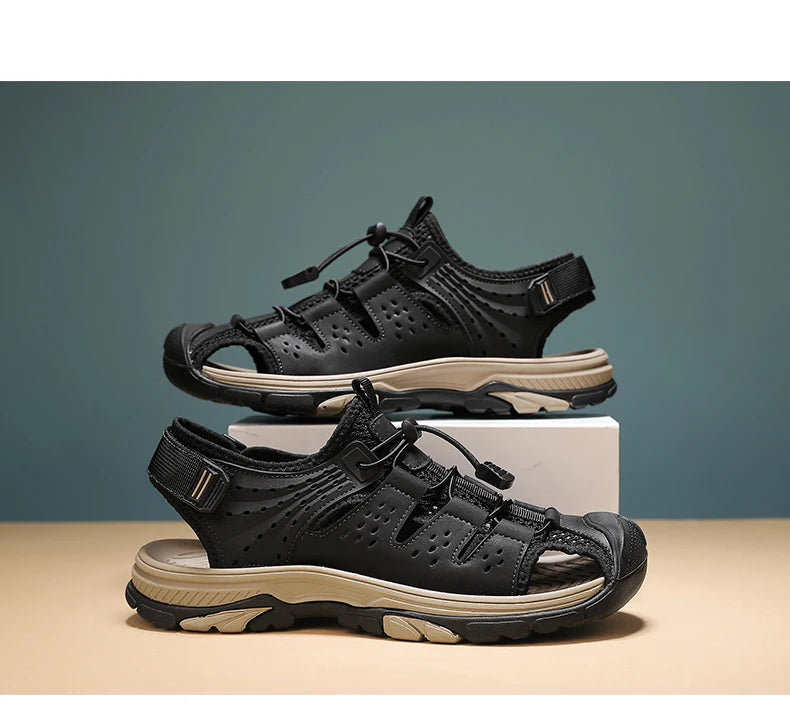 Men's Sport Sandals Handmade Genuine Leather Sandals for Men Summer Outdoor Anti-collision Comfortable Casual Beach Sandals