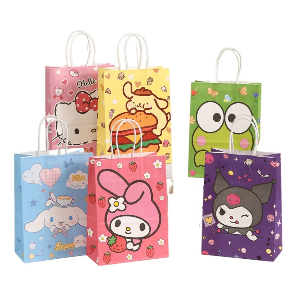 2/4/6/12/20pcs Sanrio Series Kuromi 21x15x8cm Kraft Paper Bag Anime Cartoon Print Children Party Supplies Candy Gift Bag Handbag