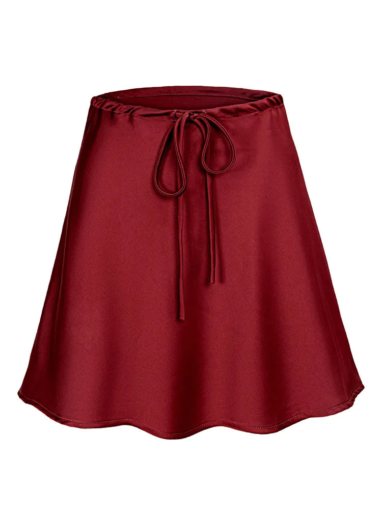 Satin Mini Skirts Women Summer Beige Silk Short Skirt For Woman Drawstring High Waist Black Satin Skirt A Line Women Short 2025