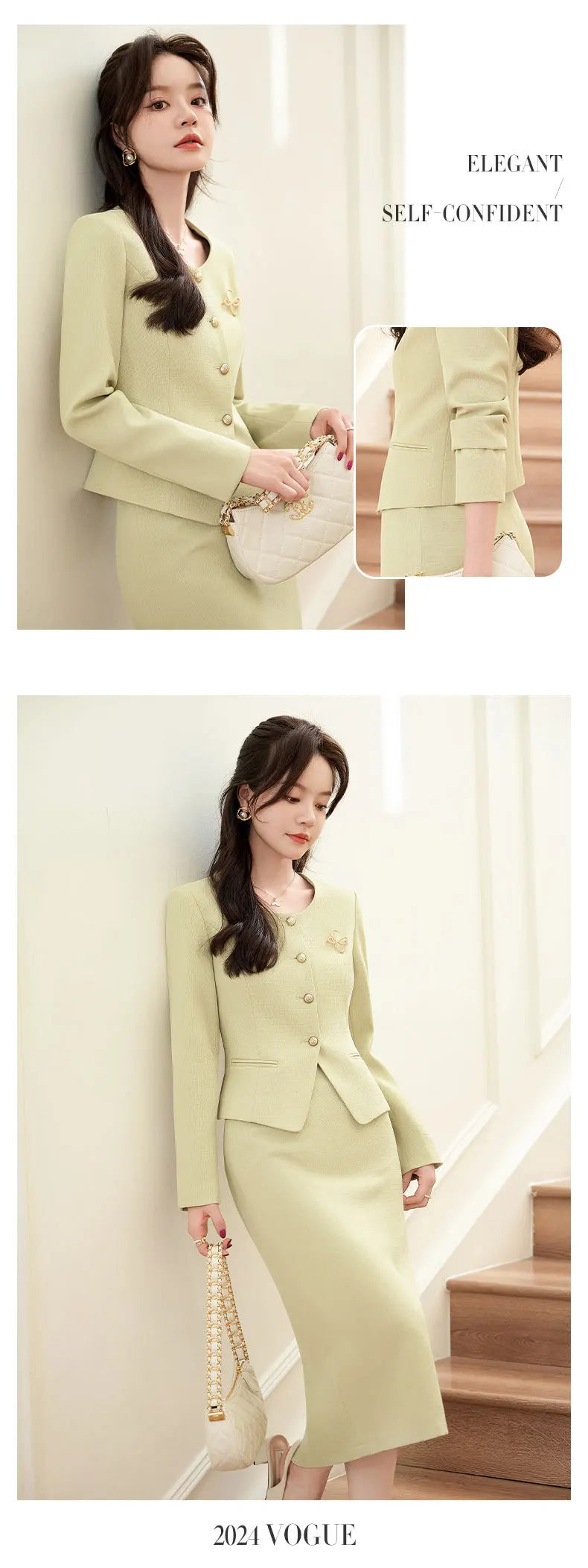 Spring Summer Long Sleeve Women Business Work Wear Suits with Skirt and Tops Formal Professional Office OL Styles Dress Sets