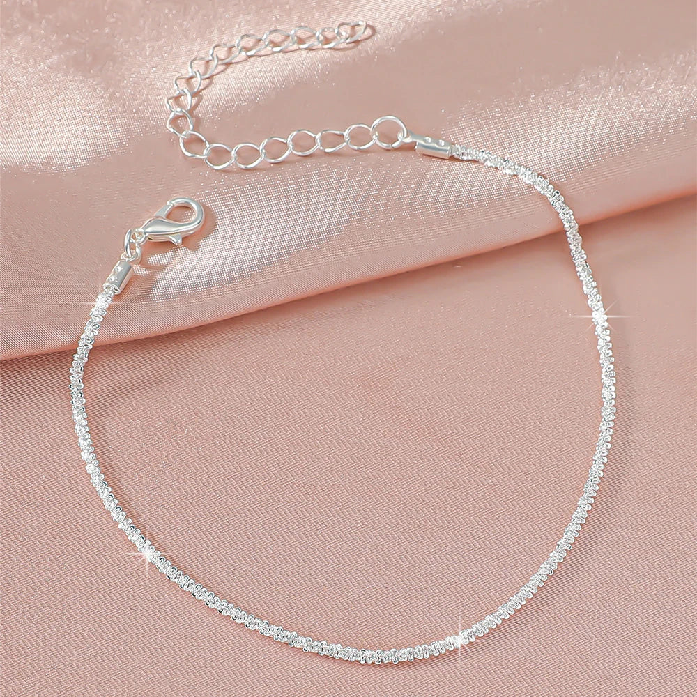 LATS Shiny Sparkling Simple Anklet for Women Gold Silver Color Elegant Jewelry Female Beach Ankle Bracelet on Foot Party Gift