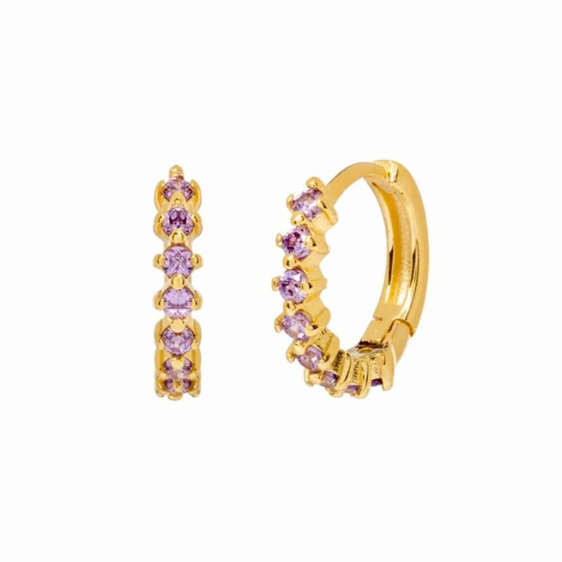 925 Sterling Silver Needle Simple and casual miniature colored zircon circle earrings Women's fashionable Small fresh Jewelry