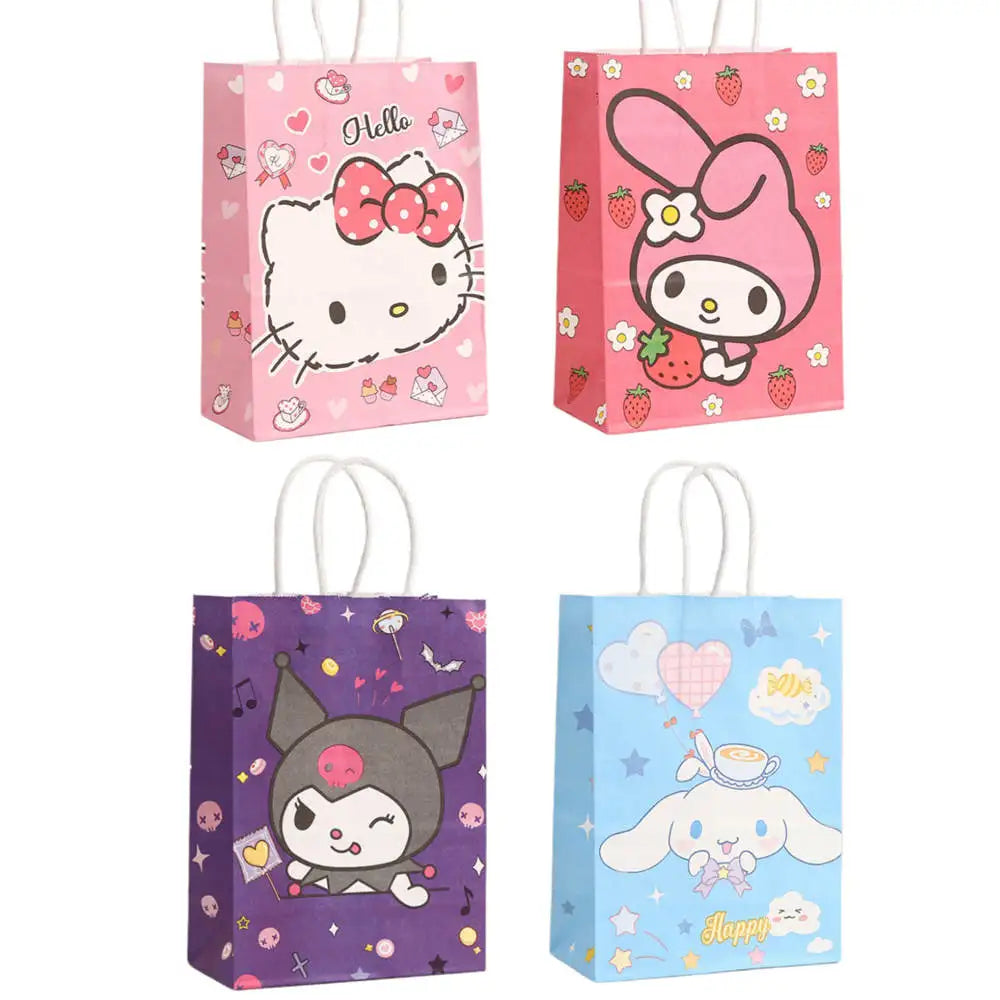 2/4/6/12/20pcs Sanrio Series Kuromi 21x15x8cm Kraft Paper Bag Anime Cartoon Print Children Party Supplies Candy Gift Bag Handbag
