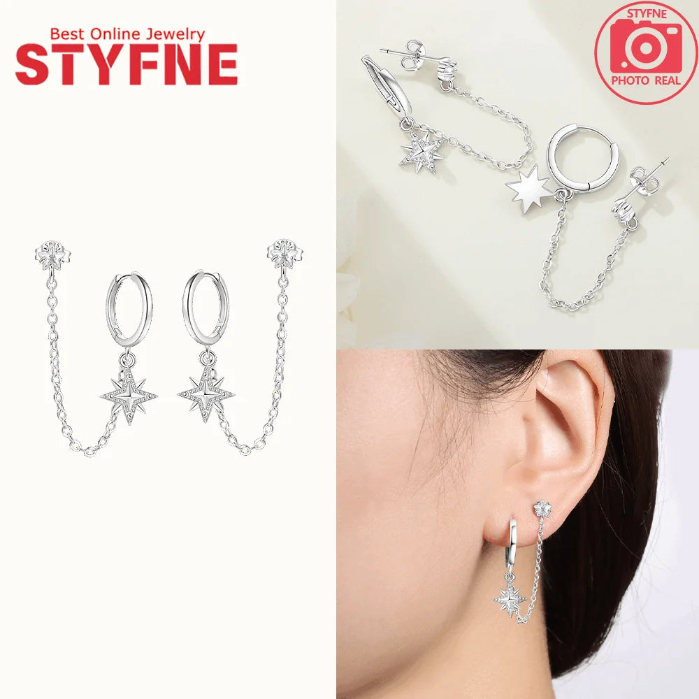 New 925 Silver Blue Zircon Star Earrings Interactive Love Wave Hoop Earrings Original Jewelry Fot Wedding Birthday Women Gifts