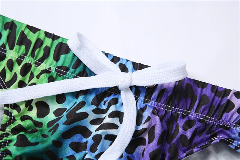 Men's Swimwear Swimsuit Beach Low Waist Briefs Swimsuit Leopard Digital Printing Crochet Bikini Surfing Swim Wear Bathing Suit