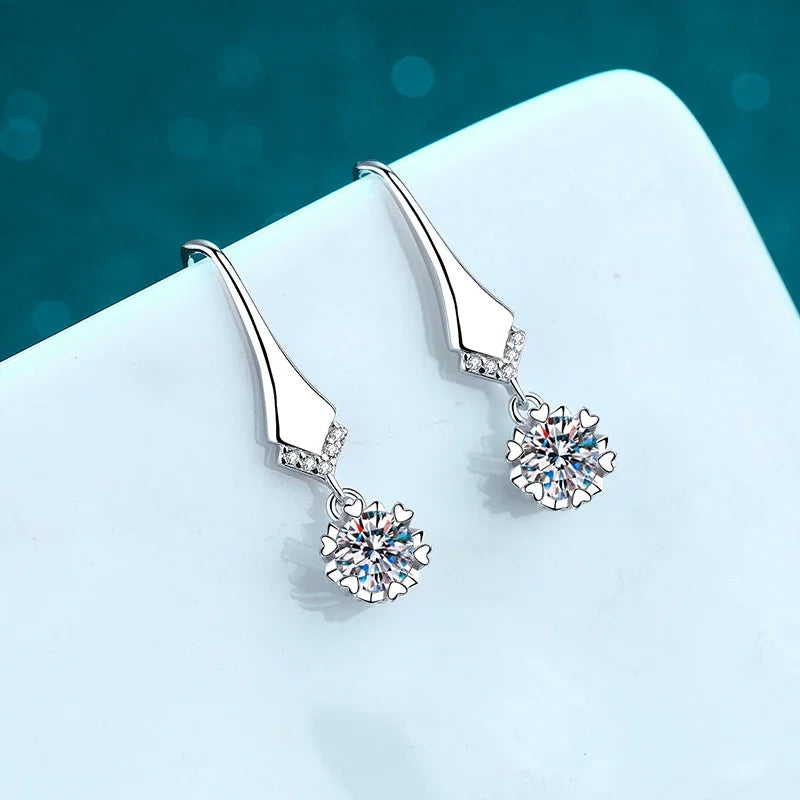 NeeTim 1ct 0.5ct Dカラー モアサナイト ドロップピアス レディース S925シルバー ラボダイヤモンド 婚約 結婚式 パーティー 雪の結晶ピアス