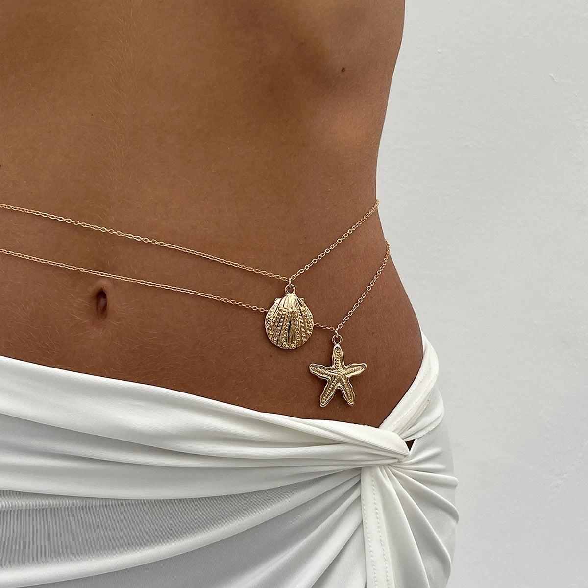Ingemark Sexy Simple Metal Starfish Scallop Pendant Waist Belly Chain for Women Summer Beach Bikini Vacation Body Jewelry Gift