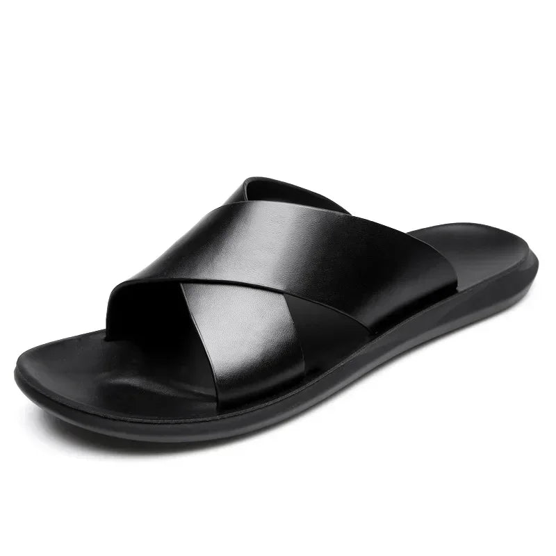 Sandals for Men Slippers Genuine Leather Luxury Brand Fashion Men Flats Casual Non-slip Beach Sandalia Zapatos Hombre 2024