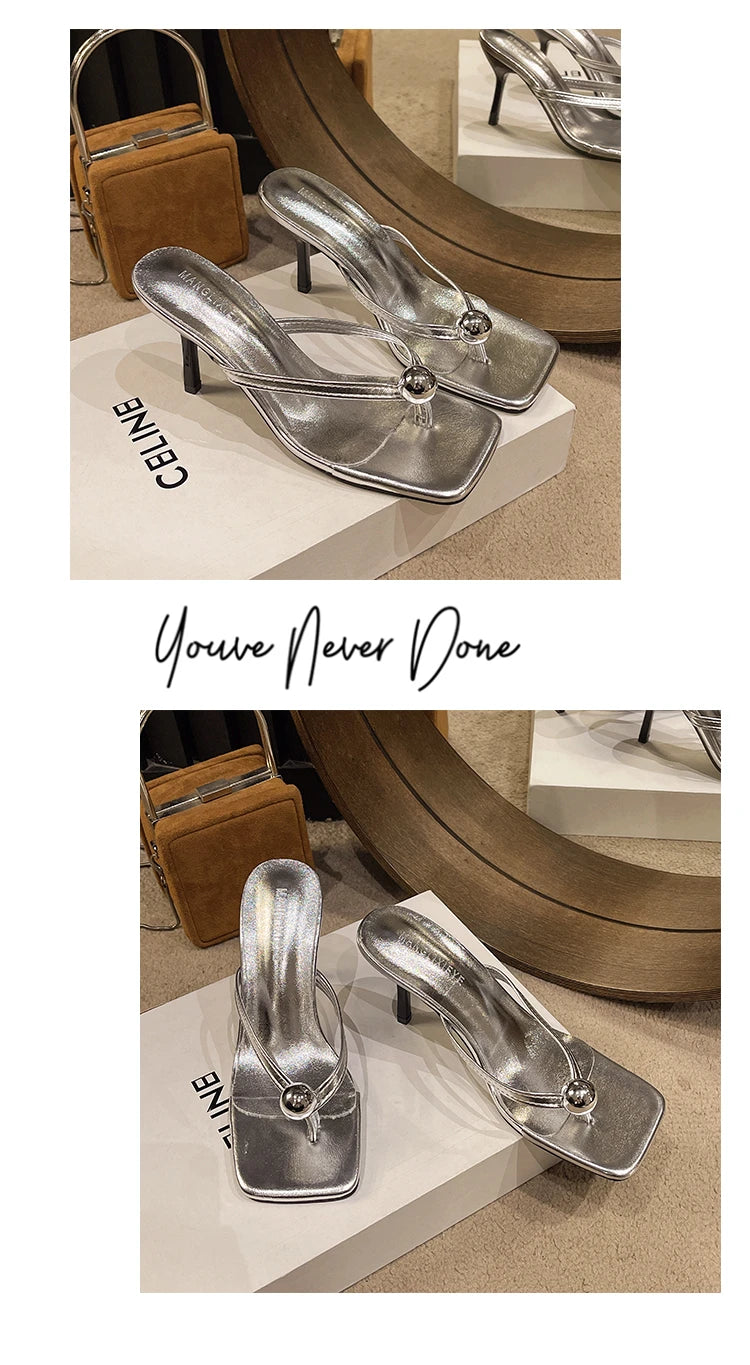 Women High Heels Slippers Designer Heeled Sandals Elegant Shoes Woman Summer 2025 Trend Fashion Fliop Flops Casual Slides Muje