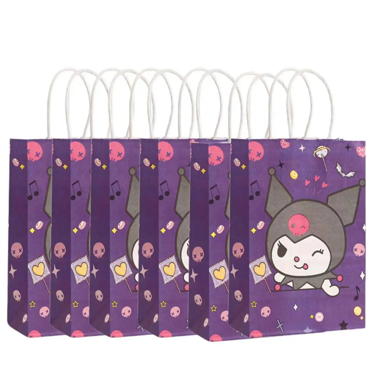 2/4/6/12/20pcs Sanrio Series Kuromi 21x15x8cm Kraft Paper Bag Anime Cartoon Print Children Party Supplies Candy Gift Bag Handbag