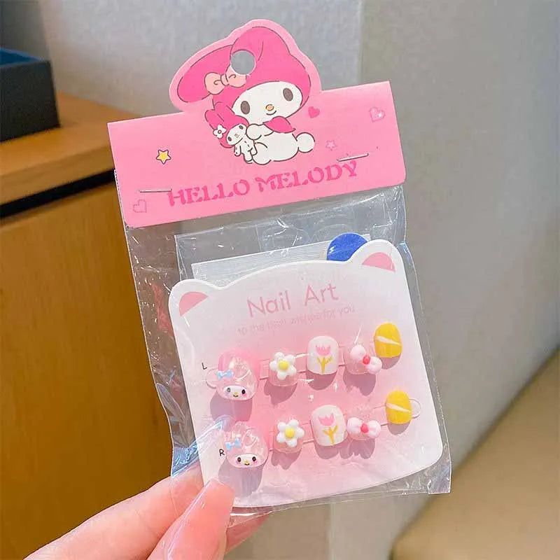 40/30/20/10Pcs Sanrio Children's Cute Cartoon Kuromi Hello Kitty Press on Nails Baby Fake Nails Girls Gift Toys Girls Nail Tips