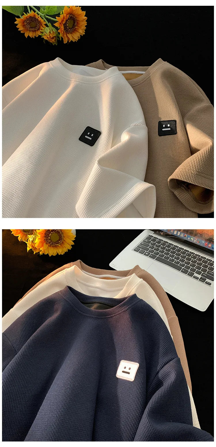 メンズ サマー アメリカン レトロ ワッフル 半袖 Tシャツ 厚手 無地 大きいサイズ 通気性 ゆったり カジュアル 半袖