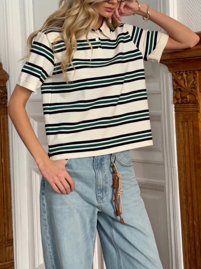Hirsionsan Polo Neck T Shirt Women Soft Chic Tees 95% Cotton Jumper Clothes Loose Casual Pullover 2025 Summer New Crop Tops
