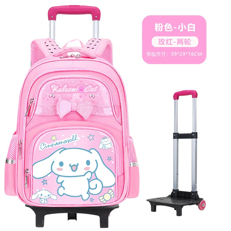 New Kuromi Trolley School Bag Melody Girls Trolley Bag Stationery Storage 2 Wheels/6 Wheels Telescopic Folding Climbing Floors