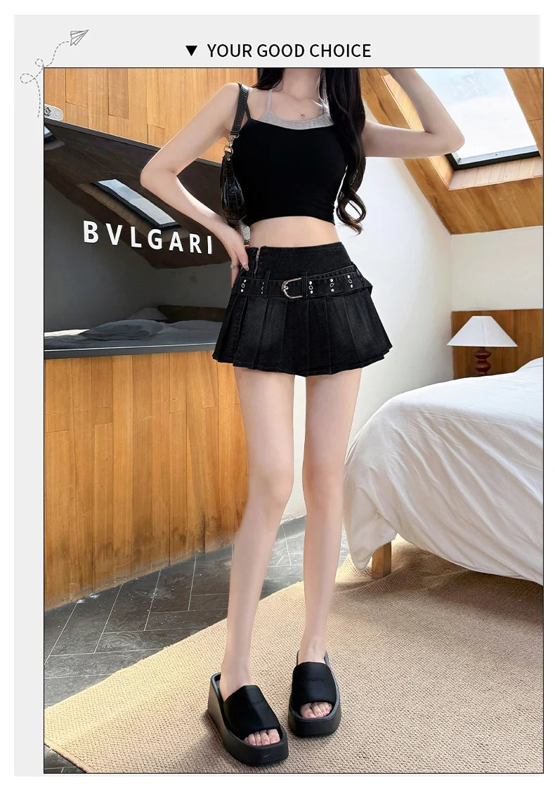 スイートセクシーデニムケーキスカート レディース レトロ ハイウエスト Aライン ミニスカート 女性用 韓国ファッション カジュアル ストリートウェア プリーツスカート Y2K