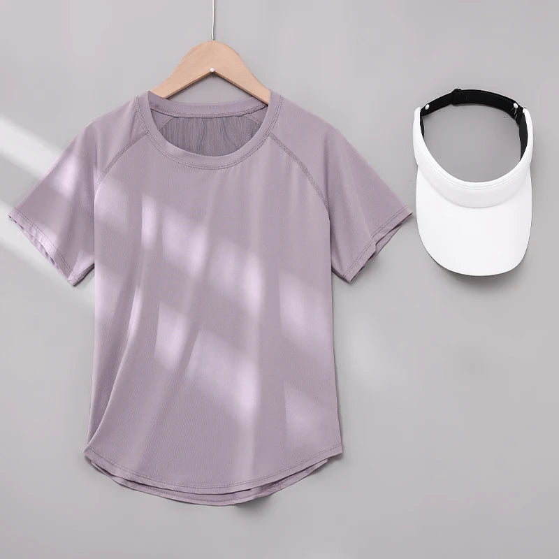 DRUR ヨガトップス スポーツウェア レディース ジムシャツ 通気性 速乾 半袖 ワークアウト Tシャツ ジョガー ランニング Tシャツ ヨガウェア 新作