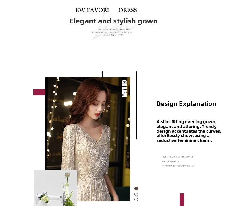 Gold Evening Gown Women's High-End Sensation Luxury Small ence Ball Personali High-End Adult Birthday Host Dr