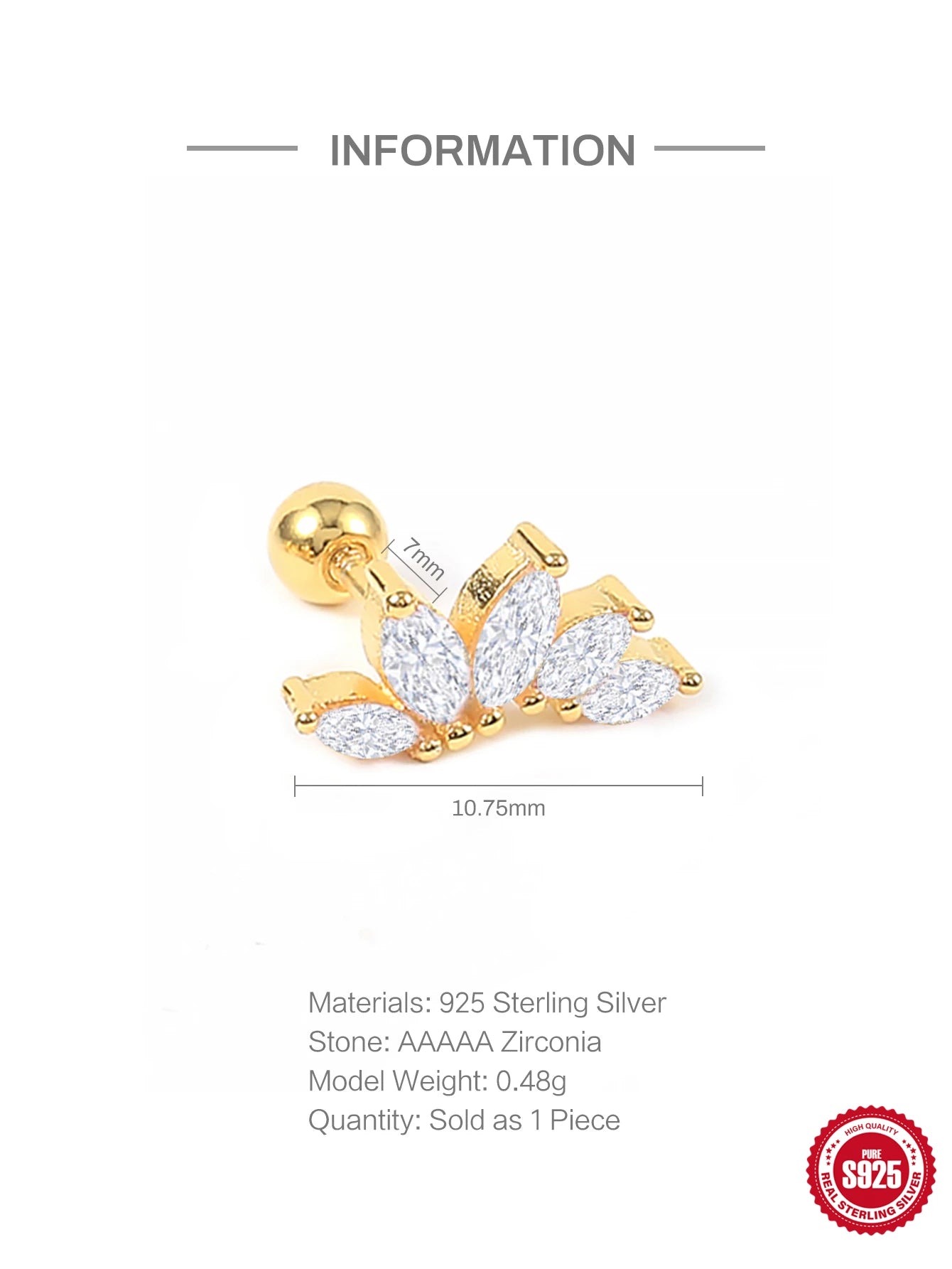 Aide 925 Sterling Silver 1pc Geometry Multi Piercing Stud Earrings For Women K Gold Simple Elegant Tassel Jewelry Gift Pendiente