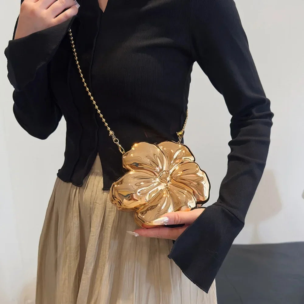 Elegant Rose Gold Acrylic Clutch with Removable Chain Strap - Magnetic Closure, PVC Lined, Suitable for Parties and Proms