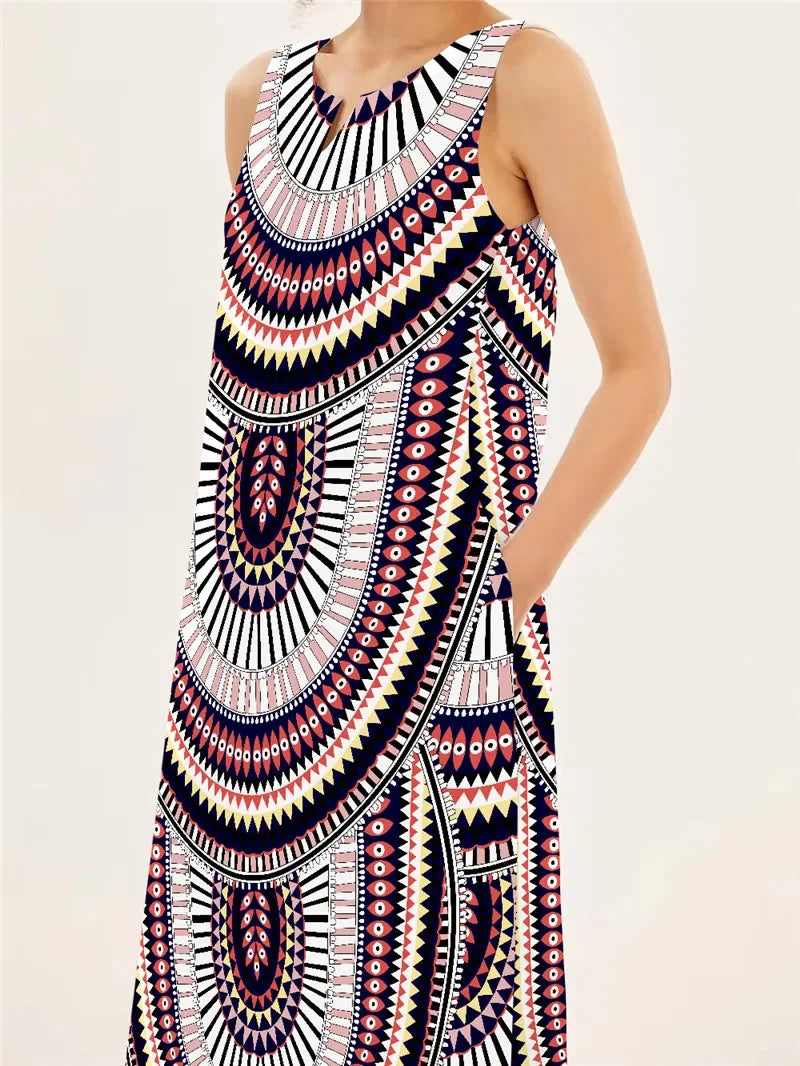 Spring Summer Long Dress Womens Long Casual Party Dresses Women Clothing Casual A-Line Printing V-Neck Pockets Maxi Dress Autumn